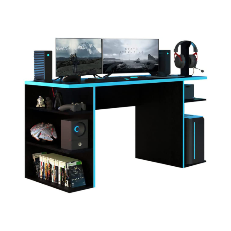 Mesa para Computador Gamer Madesa 9409 - Preto/Azul 136x60cm