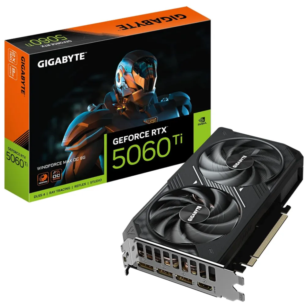 Gigabyte Placa de vídeo GeForce RTX 5060 Ti WINDFORCE MAX OC 8G - 8 GB GDDR7, 128 bits, PCI-E 5.0, frequência de núcleo de 2587 MHz, 3 DisplayPort, 1x HDMI, NVIDIA DLSS 4, GV-N506TWF2MAX OC-8GD