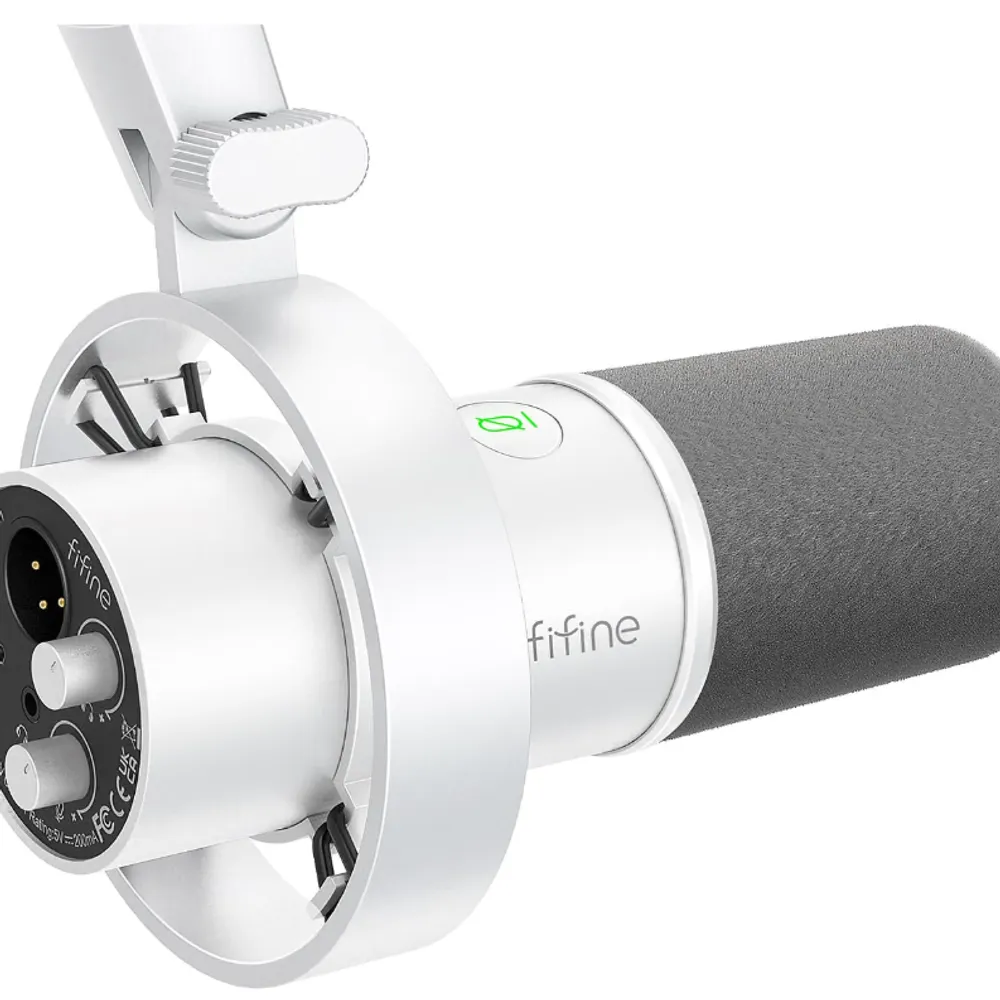 FIFINE Microfone dinâmico XLR estúdio,microfone USB para podcast PC para gravação streaming, vocal XLR/USB mic com Tap-to-Mute,botão de ganho,monitoramento de fones ouvido-Amplitank K688 Branco