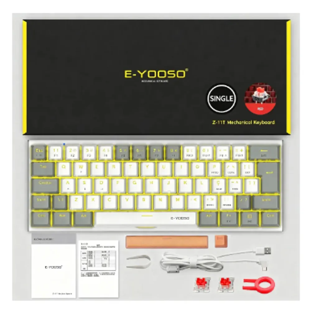 Teclado Mecânico Com Fio E-yooso 61 Teclas Com Luz De Fondo Cor De Teclado Grey White-red Switch Idioma Inglês Us