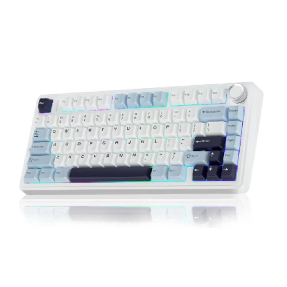 Teclado mecânico Aula F75 75% Wireless Bt5.0 USB-c Rgb Glacial Blue Idioma do teclado inglês EUA