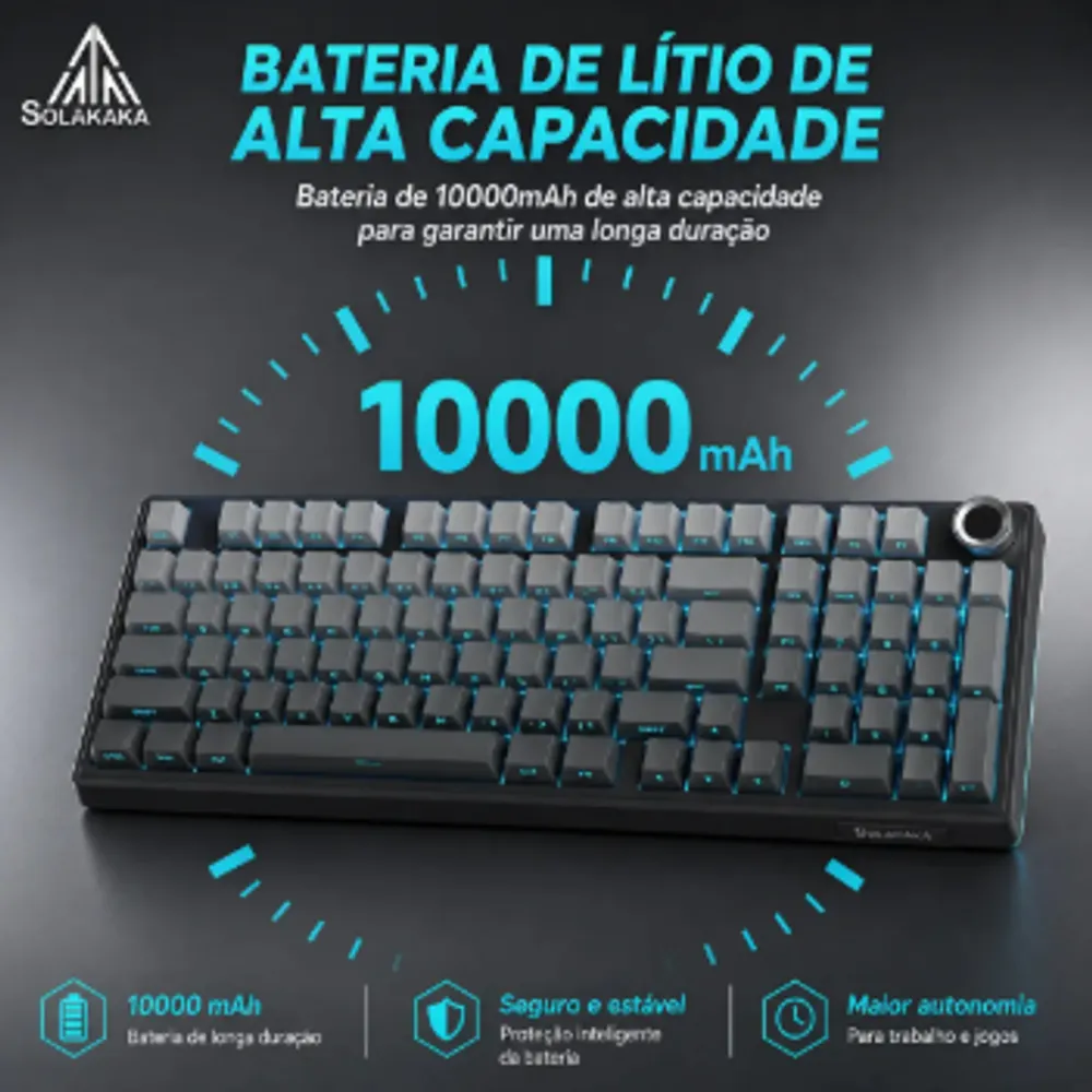 Teclado Mecânico SOLAKAKA Ki99pro Cinze gradiente Sem Fio Tri Mode 96% Hotswap Rgb Inglês Us