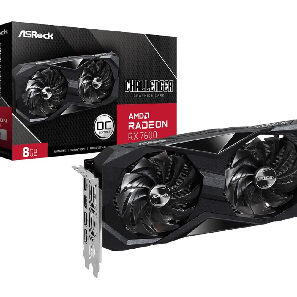 Placa de Vídeo ASRock Radeon RX 7600 Challenger OC, 8GB, GDDR6, 128-Bit, FSR, Ray Tracing, Preto