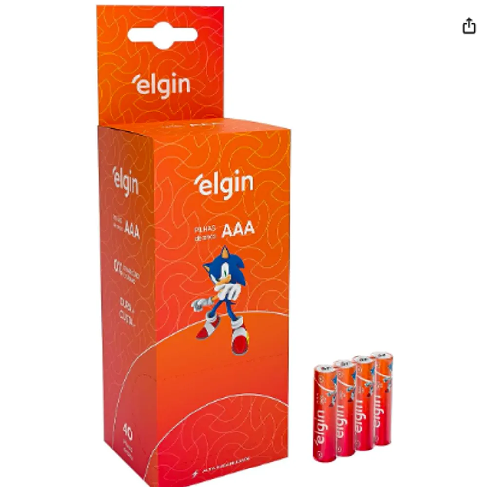 Caixa de Pilha AAA com 40 unidades Elgin Palito - Tubo, Zinco