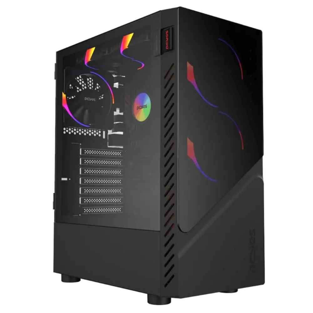 Gabinete Gamer Black Vulcan Mid-Tower ATX Lateral em Vidro Temperado Painel USB 3.0 I Suporte para Water Cooler até 360mm, VGA até 310mm, Cor Preto I Design de Alta Ventilação Placa-Mãe ATX/M-ATX