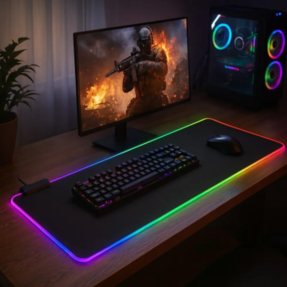 Mouse pad LED RGB Aportex Grande 800x300mm Base Antiderrapante Tecido Speed