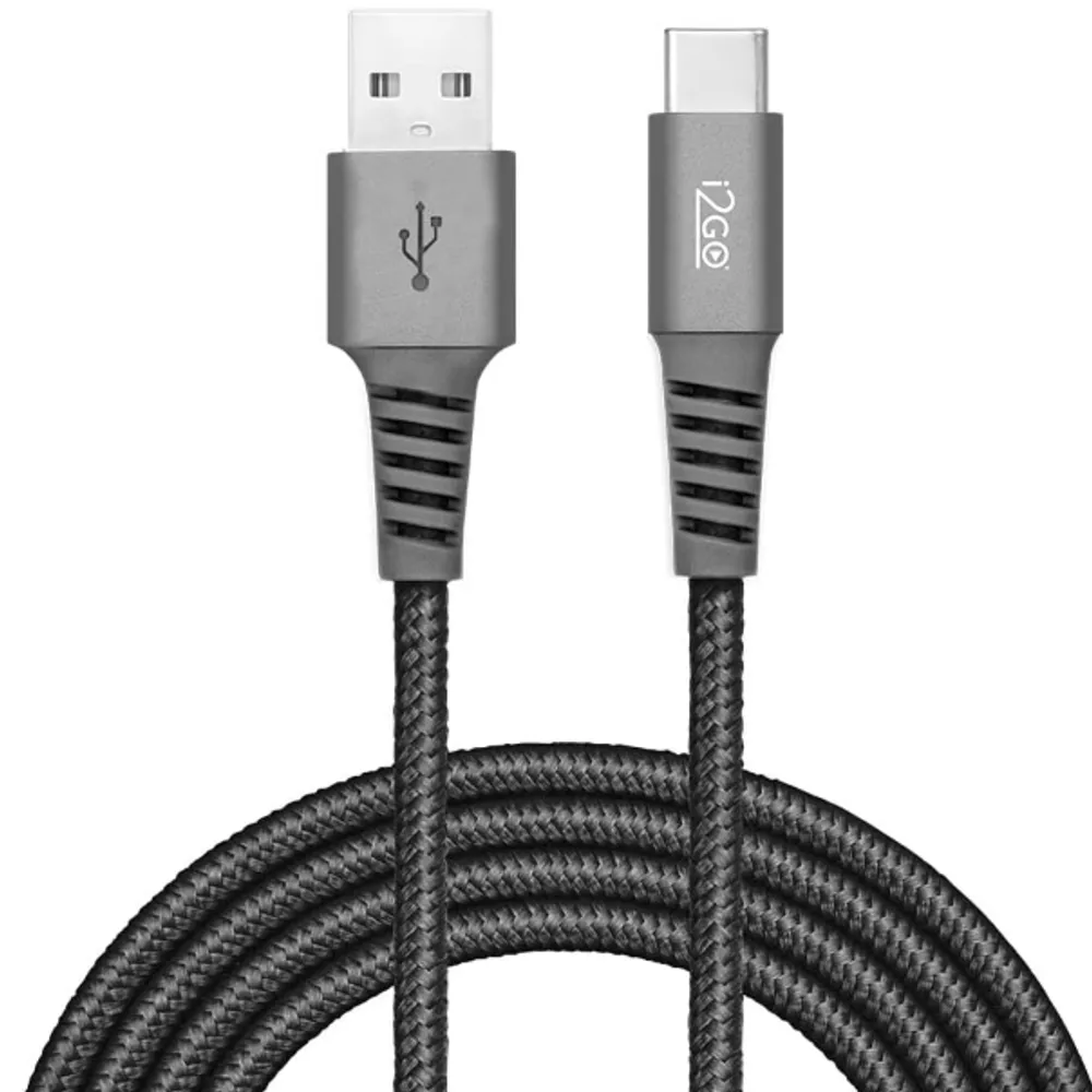 Cabo USB-C I2GO 2m 2,4A Nylon Trançado Chumbo - I2GO PRO