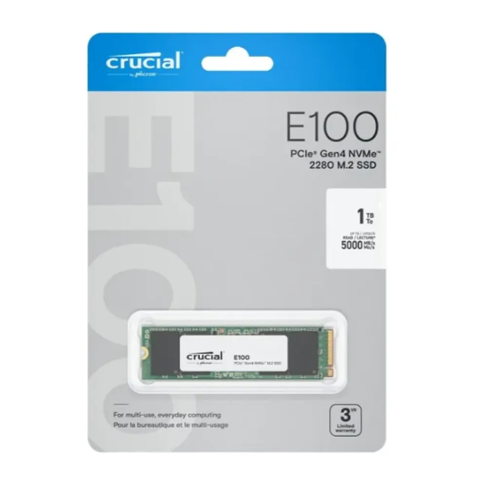 SSD Crucial E100 de 1 TB Nvme PCIEX 4.0 M.2 2280 CT1000P3PSSD8