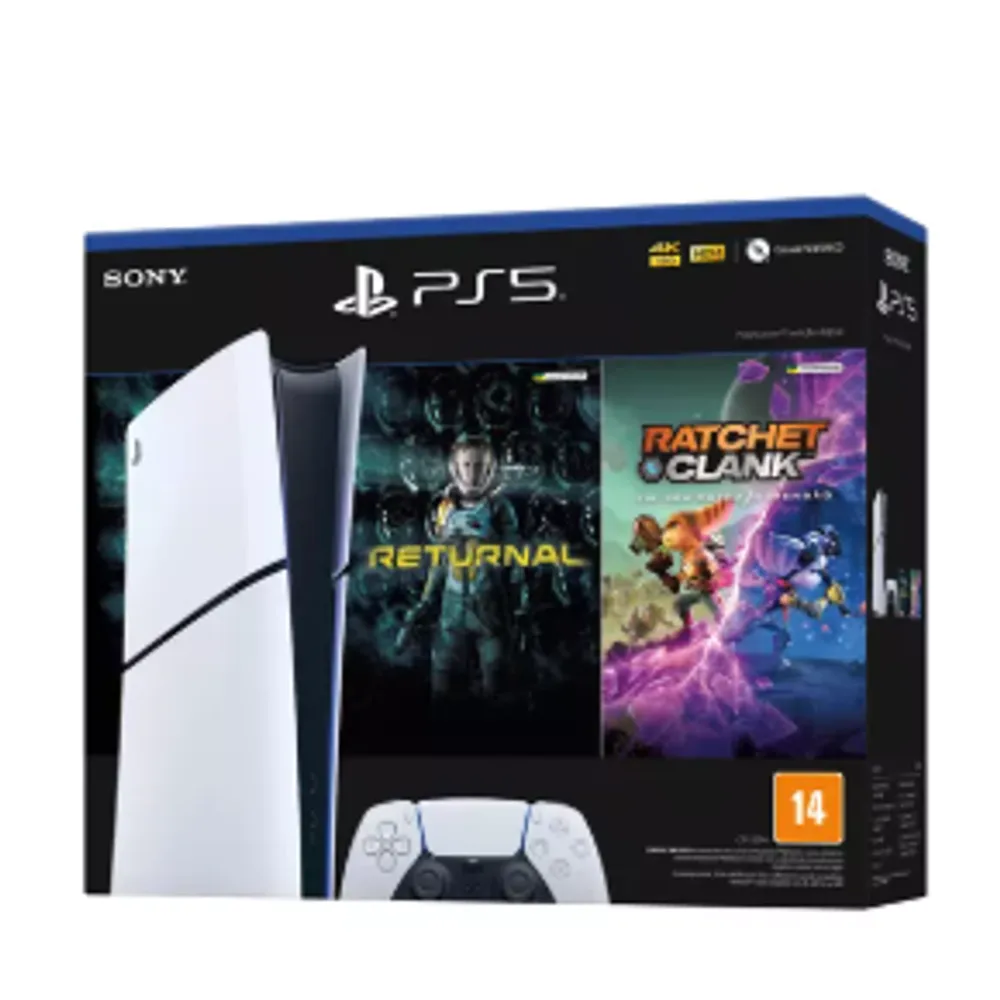 Console PlayStation 5 Digital Slim Branco 1TB Returnal e Ratchet e Clank Controle Sem Fio Dualsense Branco