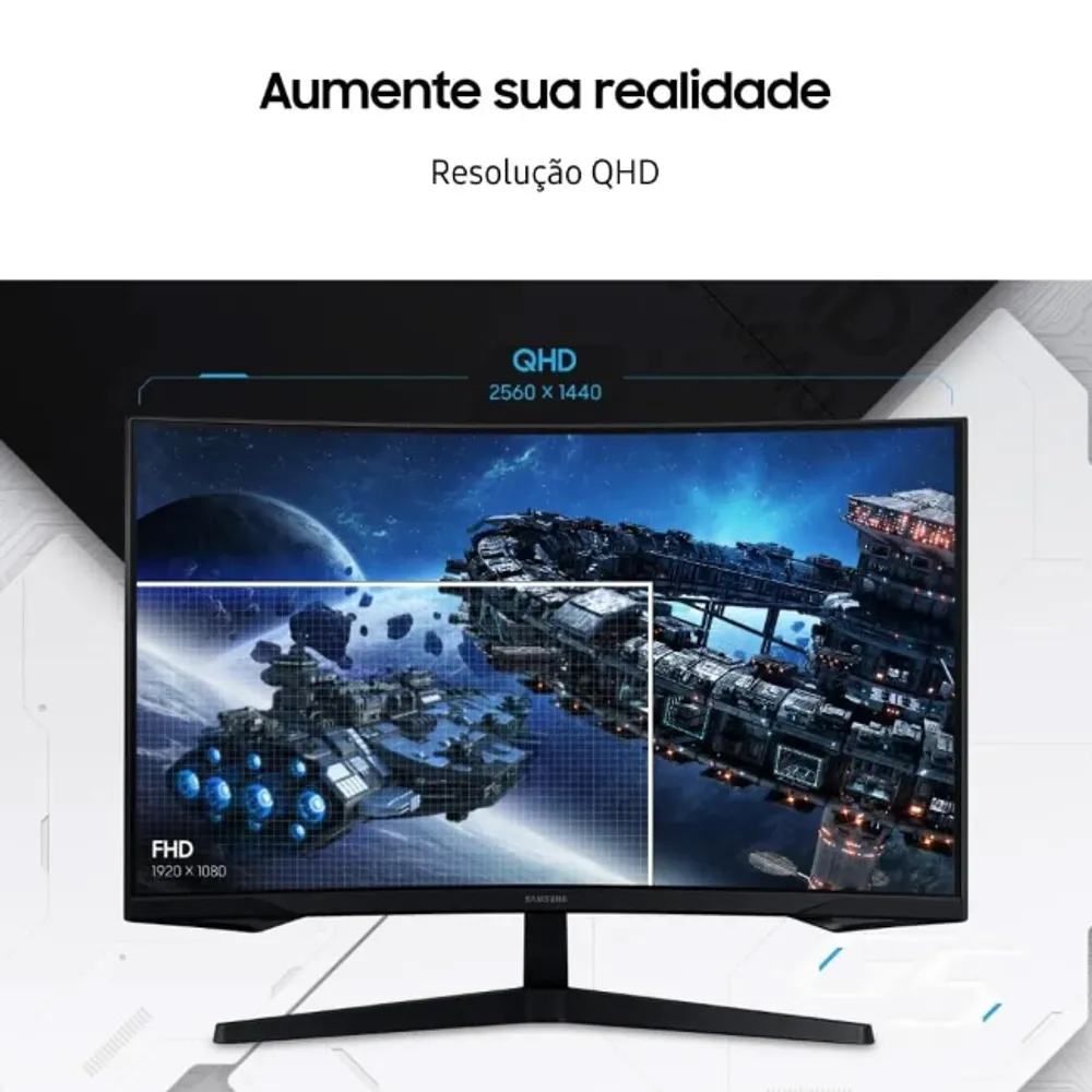 Monitor Gamer Samsung Odyssey G5 27, Resolução QHD, Taxa de atualização de 165Hz & 1ms de tempo de resposta (MPRT), Curvatura com 1000R, HDR 10, AMD FreeSync, Eye Saver Mode & Flicker Free Mode