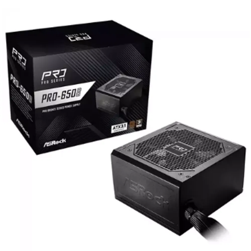 Fonte ASRock Pro, 650W, 80 Plus Bronze, ATX 3.1, PFC Ativo, Preto, PRO-650B