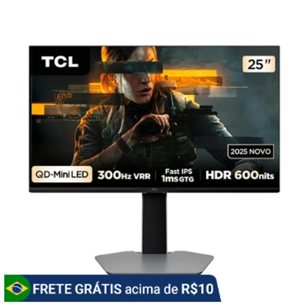 Monitor Gamer TCL 25 Polegadas QLED Mini LED Full HD G64 300Hz 1ms (GtG) Freesync HDR 600 nits 25G64