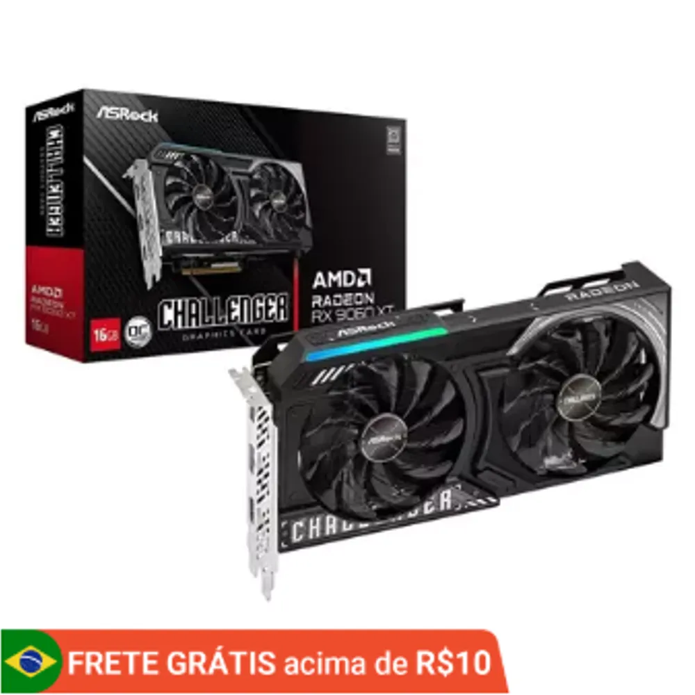 Placa de Vídeo Gpu Asrock Amd Radeon Rx 9060 Xt Challenger Oc 16gb, Gddr6 128-Bit, 90-Ga5qzz-00uanf