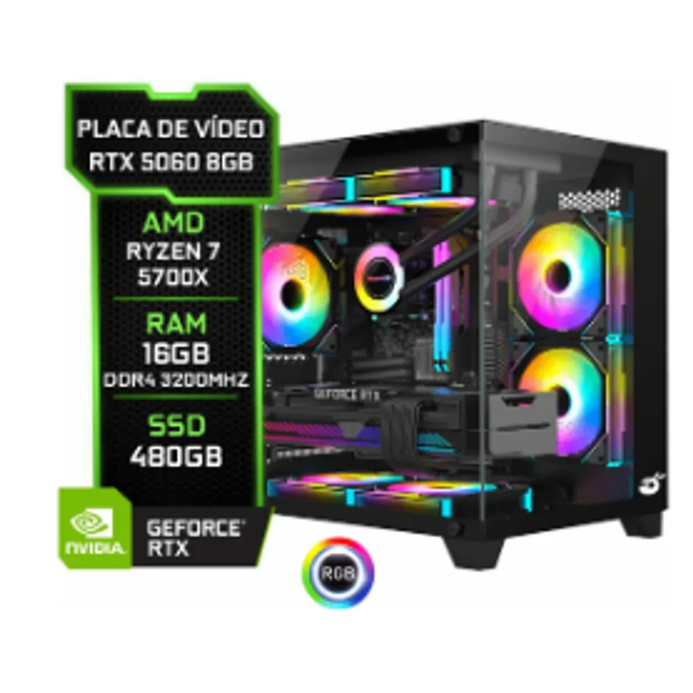 Pc Gamer Rtx 5060 8gb, Ryzen 7 5700x, 16gb Ddr4, Ssd 480gb 480 Gb 16 Gb Geforce Rtx 5060 8gb