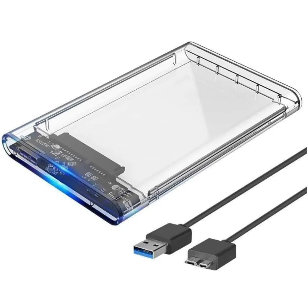 Case Externo Transparente para HD e SSD Conexão USB 3.0 Alta Velocidade Transmissao de 5Gbps SATA 3.0 Suporta até 5TB Plug and Play Premium