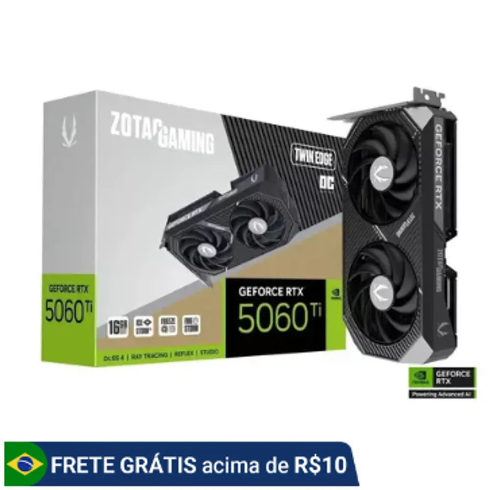 Placa de Vídeo NVIDIA GeForce Zotac Gaming RTX5060Ti 16GB Twin Edge Oc ZT-B50620H-10M