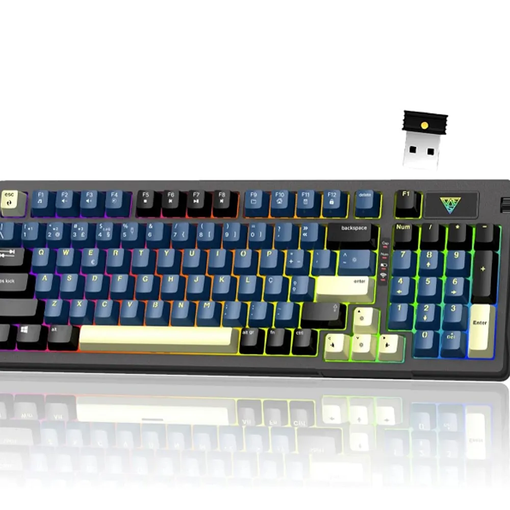 Hivento Teclado Mecânico, 2.4GHz/USB-C/BT5.0, Retroiluminação RGB,Layout ABNT2,Teclado Sem Fio Hot-Swappable com Botões, Bateria 4000mAh, Teclas PBT, Interruptores Vermelhos