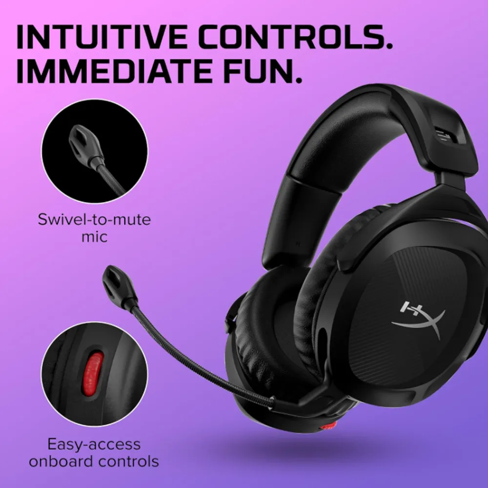 Headset Wireless HyperX Cloud Stinger 2 – Áudio Espacial DTS, Conexão 2,4 GHz, Bateria 20H, Conforto HyperX, Microfone Dobrável, Para Jogos e Streaming, Preto (676A2AA)