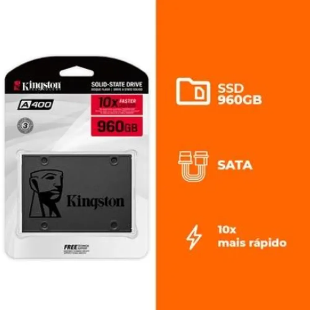 SSD Kingston A400, 960GB, SATA III, 2.5", Leitura: 500MB/s, Gravação: 450MB/s, Preto - SA400S37/960G