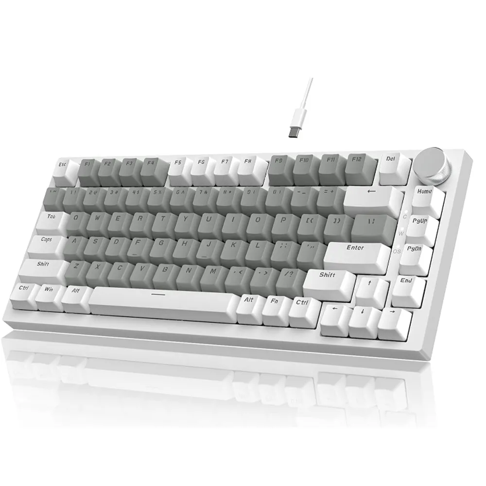 ATTACK SHARK x AJAZZ Teclado mecânico para jogos com fio, com vedação e controle de botão CNC, layout ANSI 75%, espuma de absorção de som 5, hot-swappable, retroiluminação branca (Branco e Cinza)