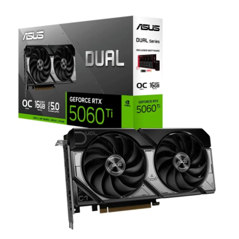 Placa de Vídeo ASUS DUAL RTX 5060 TI O16G NVIDIA GeForce, 16GB GDDR7, 2602MHz, 128 bits, OpenGL4.6, DLSS 4, Ray Tracing - 90YV0MH0-M0NA00