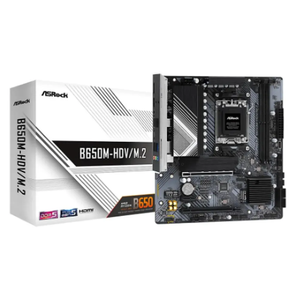 Placa-Mãe ASRock B650M-HDV/M.2, AMD B650, mATX, DDR5, Preto - 90-MXBLA*