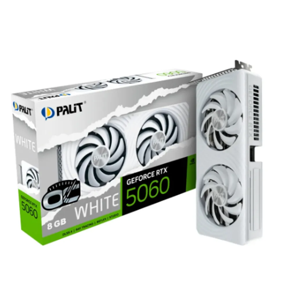 Placa de Video Palit GeForce RTX 5060 WHITE OC 8GB GDDR7 128bit 3-DP e HDMI - NE75060U19P1-GB2063M