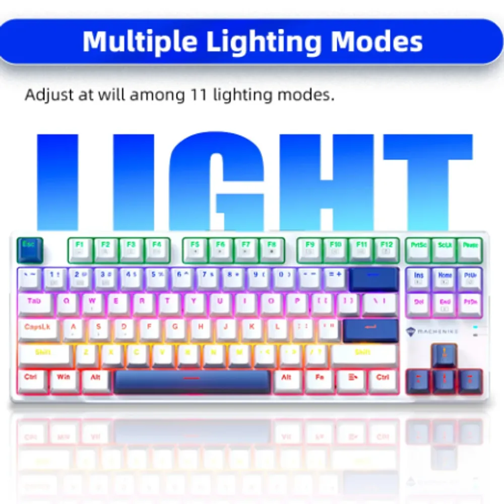 Teclado Mecânico Gamer Machenike K500B-B87 RGB, Switch RED, Layout 80%, Usb-C, Abnt2, Branco E Azul - REF JJ02GZ009
