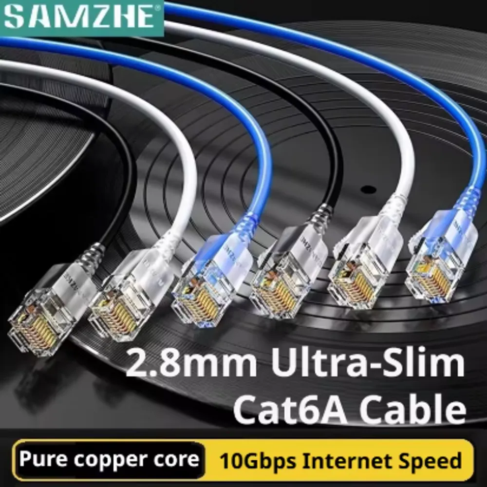 SAMZHE Slim Cat6A RJ45 Internet Cable High Speed 10Gbps 31AWG Support Cat8 Cat7 Network LAN Computer Patch Cable for PC & Gaming (2m)