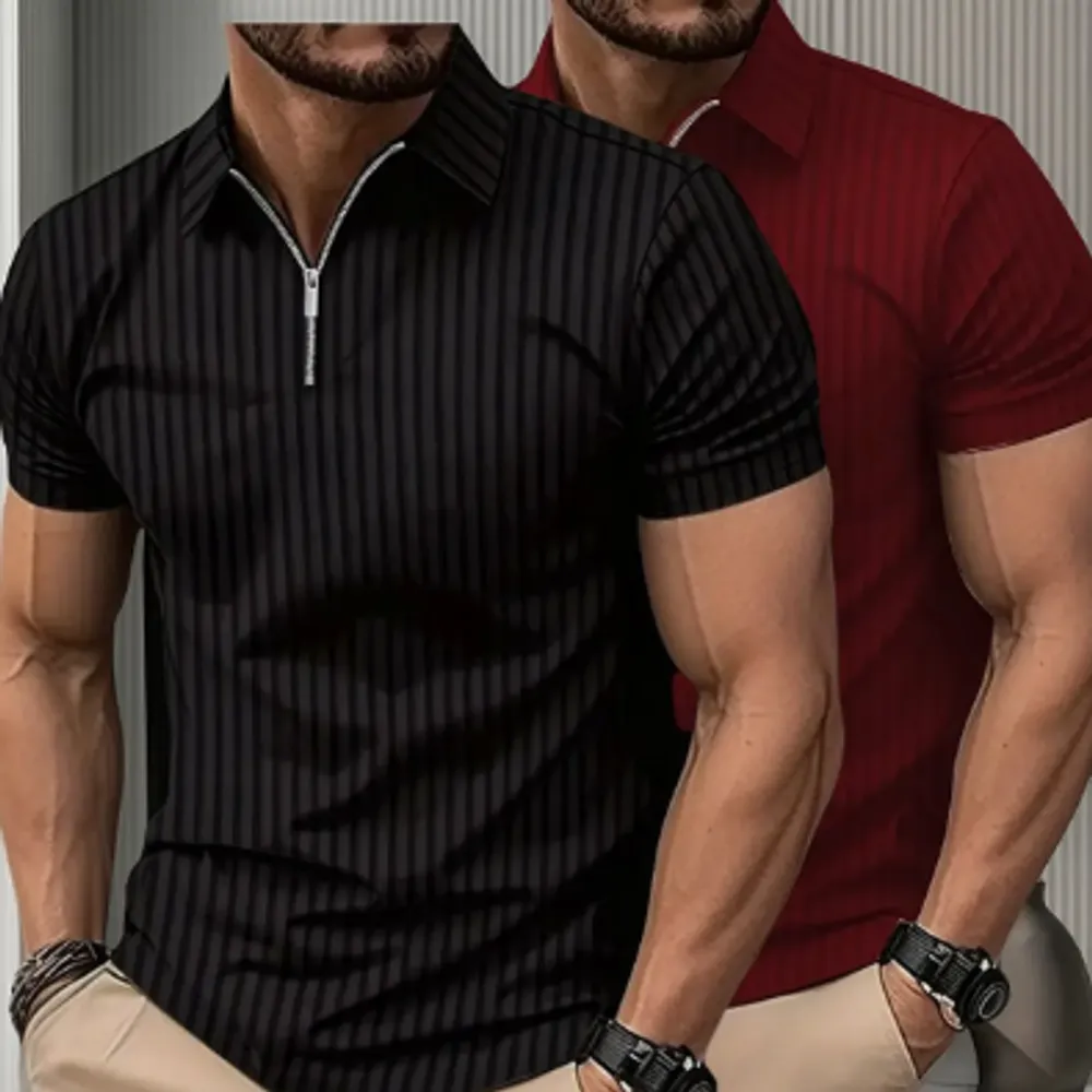 Kit 2 Camiseta Polo Manga Curta Com Ziper Masculina Canelada
