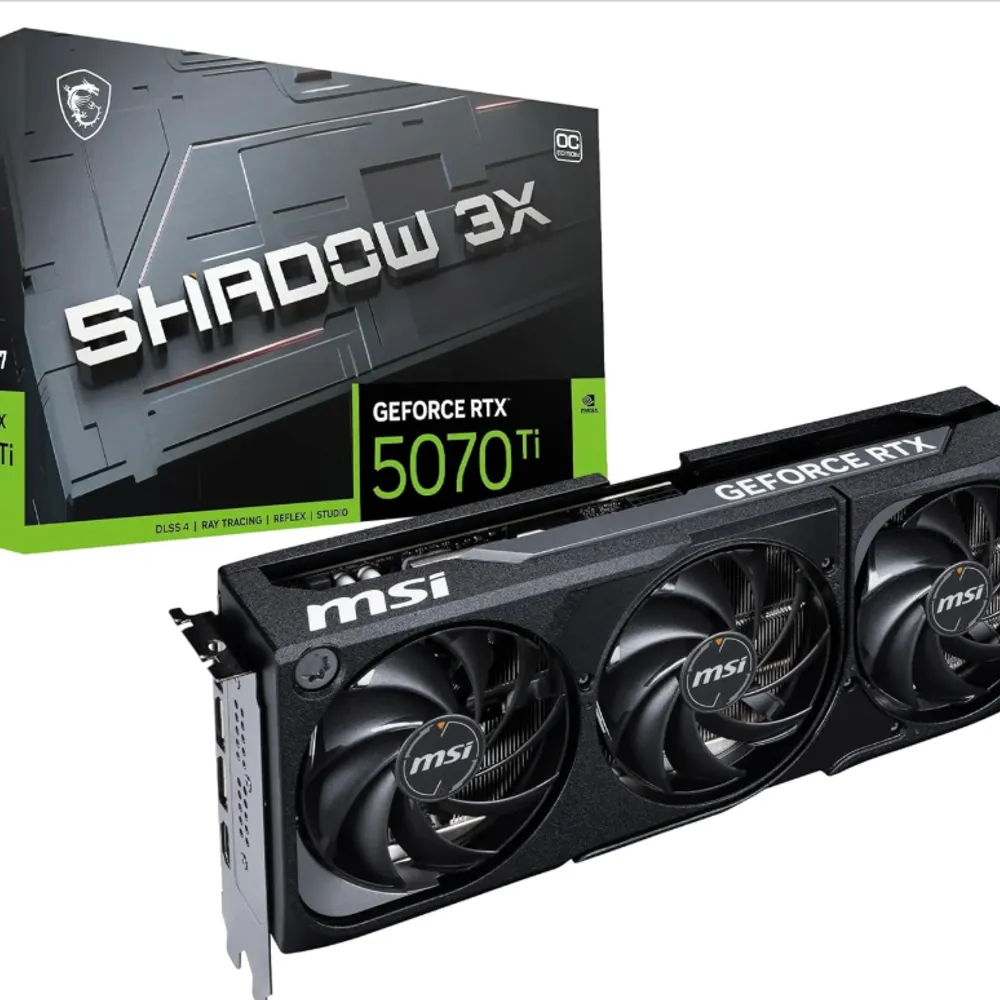 MSI GeForce RTX 5070 Ti 16G Shadow 3X OC — 16GB GDDR7 (28Gbps/256-bit), PCIe 5, Boost: 2482MHz, HDMI 2.1b, DisplayPort 2.1b