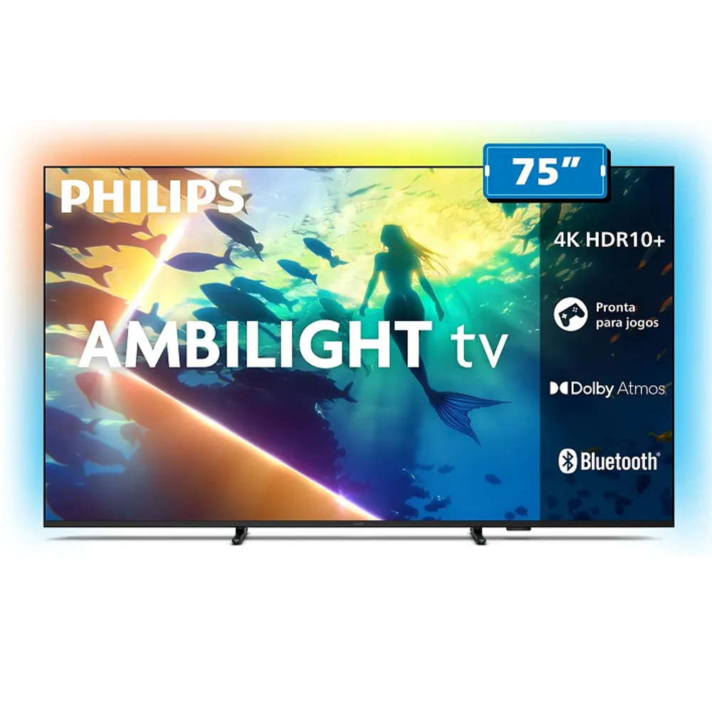 PHILIPS, Smart TV Ambilight 75" 4K, 75PUG8100/78, Comando de Voz, HDR10+/Dolby Atmos, VRR/ALLM, Bluetooth
