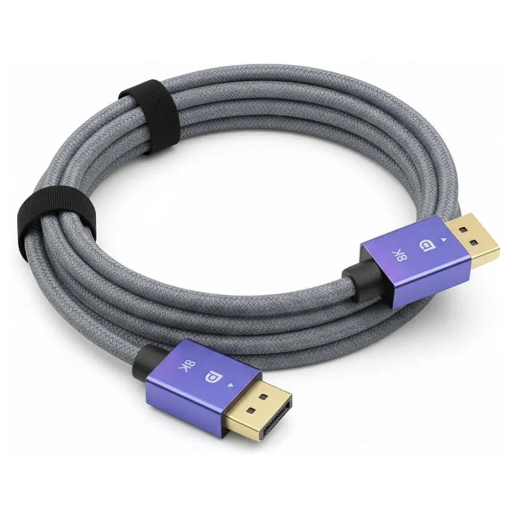 Cabo DisplayPort 1.4 8K Ultra Resistente 1,5M Blindado Trançado, 32.4Gbps, Freesync/Gsync 1080P@240Hz, 2K@165Hz, 4K@144Hz, 8K@60Hz, Conector Ouro 24K, Compatível Projetor, PC, TV, Games