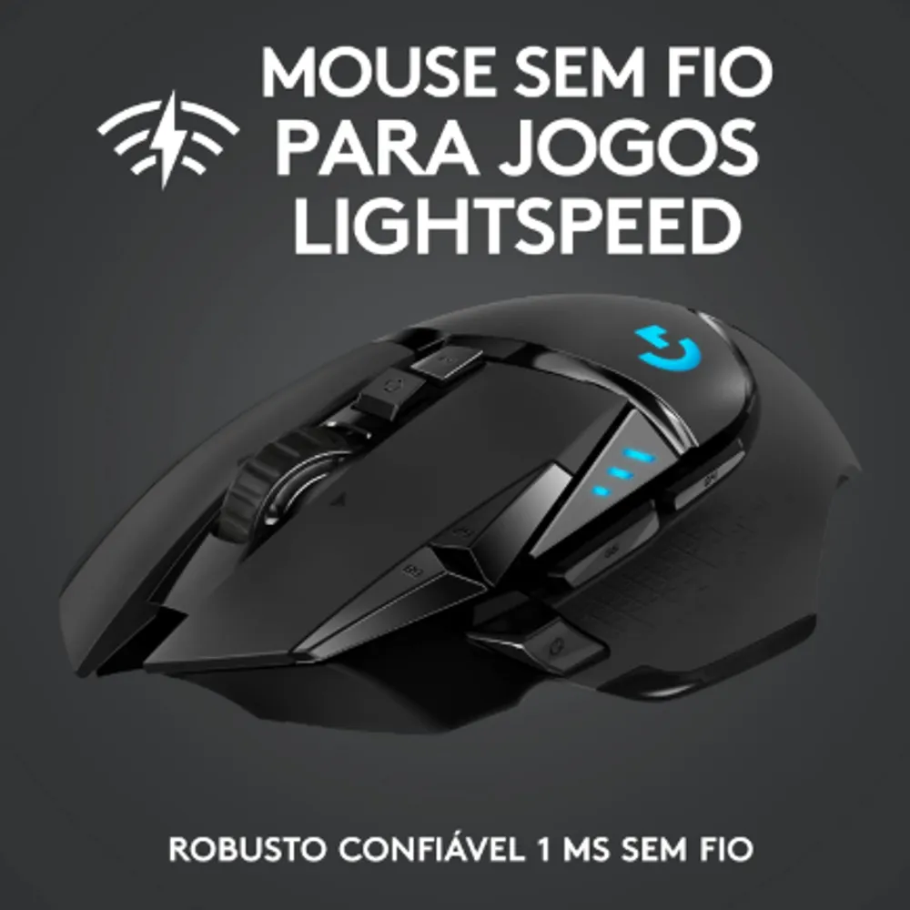 Mouse Gamer Sem Fio Logitech G502 LIGHTSPEED com Tecnologia RGB LIGHTSYNC, Ajustes de Peso, 11 Botóes Programáveis, Sensor HERO 25K e Bateria Recarregável - Compatível com POWERPLAY