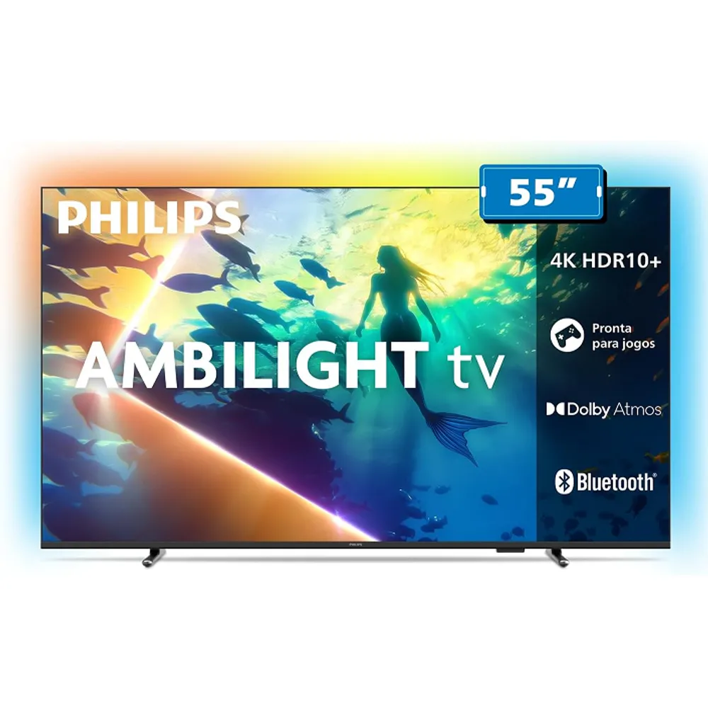 PHILIPS, Smart TV Ambilight 55" 4K, Titan OS, 55PUG8100/78, Comando de Voz, HDR10+/Dolby Atmos, VRR/ALLM, Bluetooth