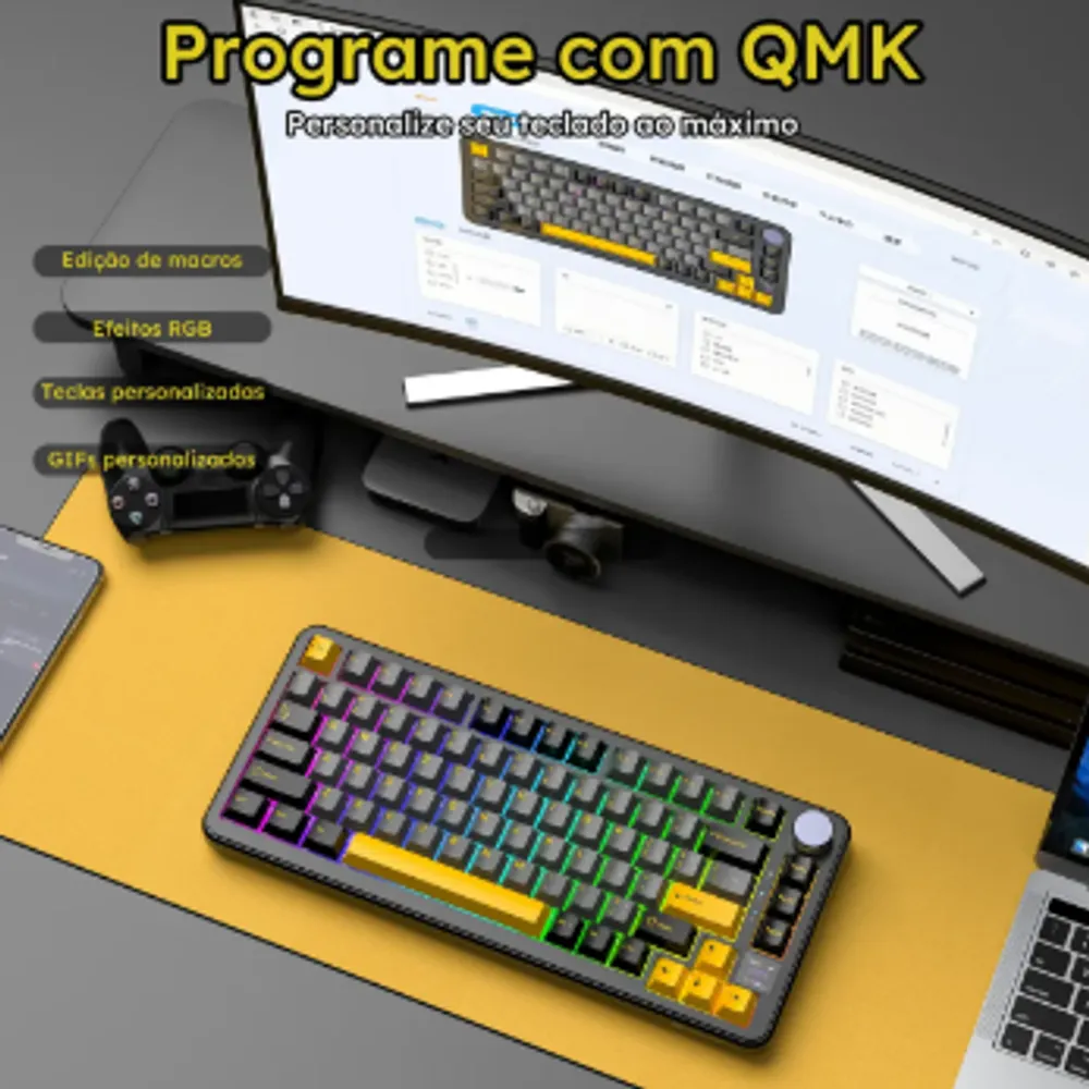 Teclado Mecânico Sem Fio Attack Shark X85pro 75% Tela Tft