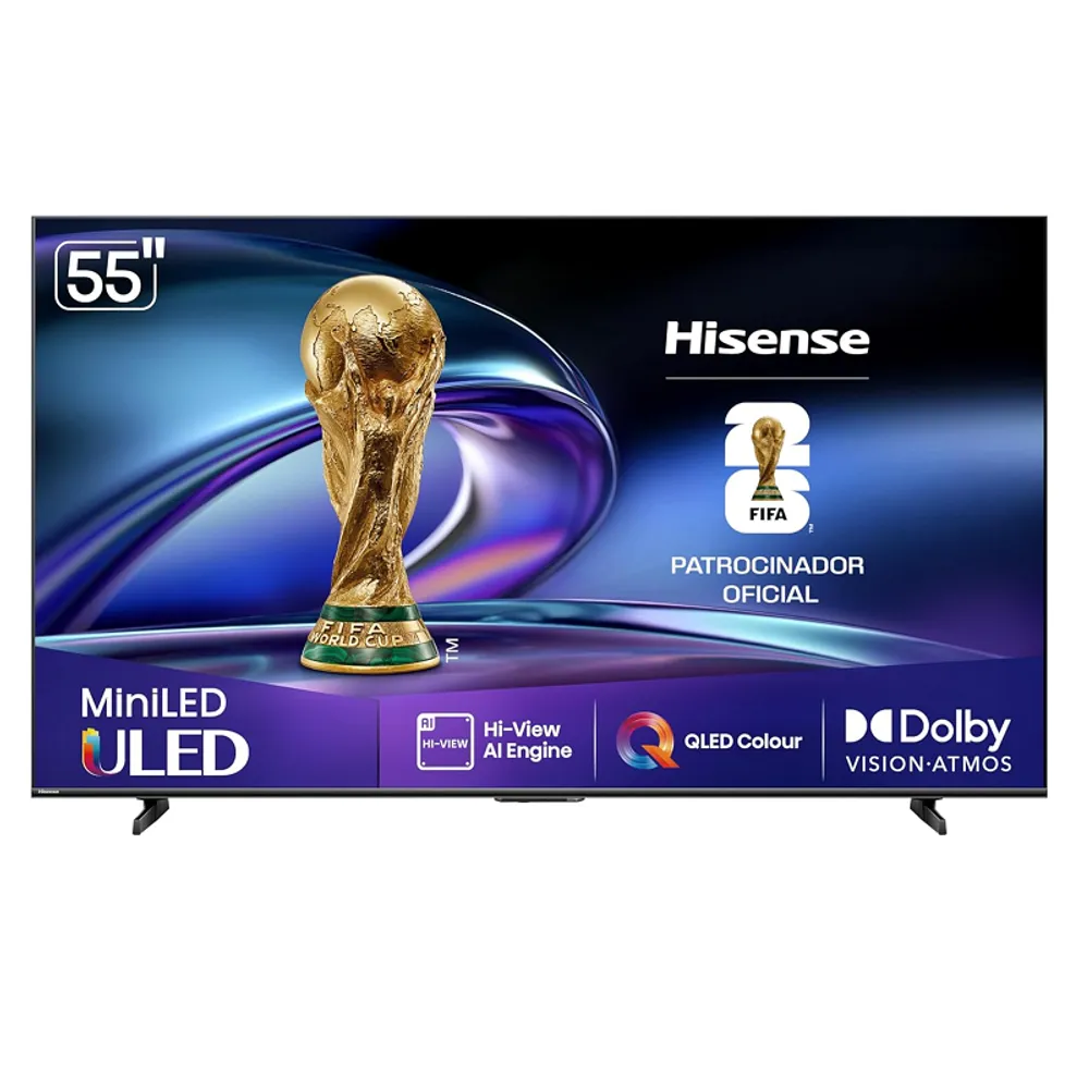 Hisense Smart TV 4K 55" Polegadas 55U6QV Mini LED com Dolby Vision, HDR10+, HDR10+ Adaptive, Dolby Vision IQ, Modo FilmMaker, Dolby Atmos, Compatibilidade Alexa, Google Home