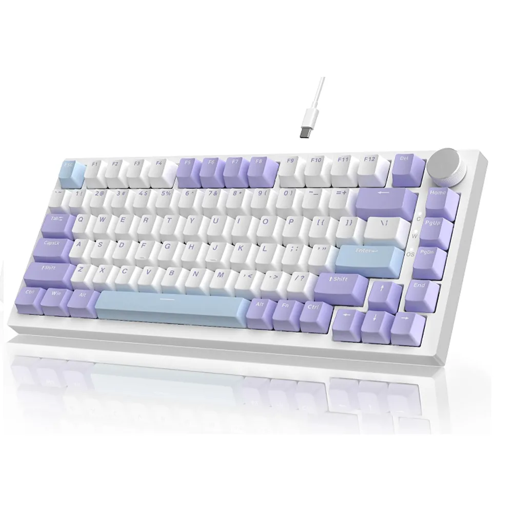 Attack Shark ajazz AK820 75% Teclado mecânico para jogos com fio com botão Hot Swappable RGB Junta Mount Linear Sea Salt Switch para PC/Win/Mac-Roxo/Azul