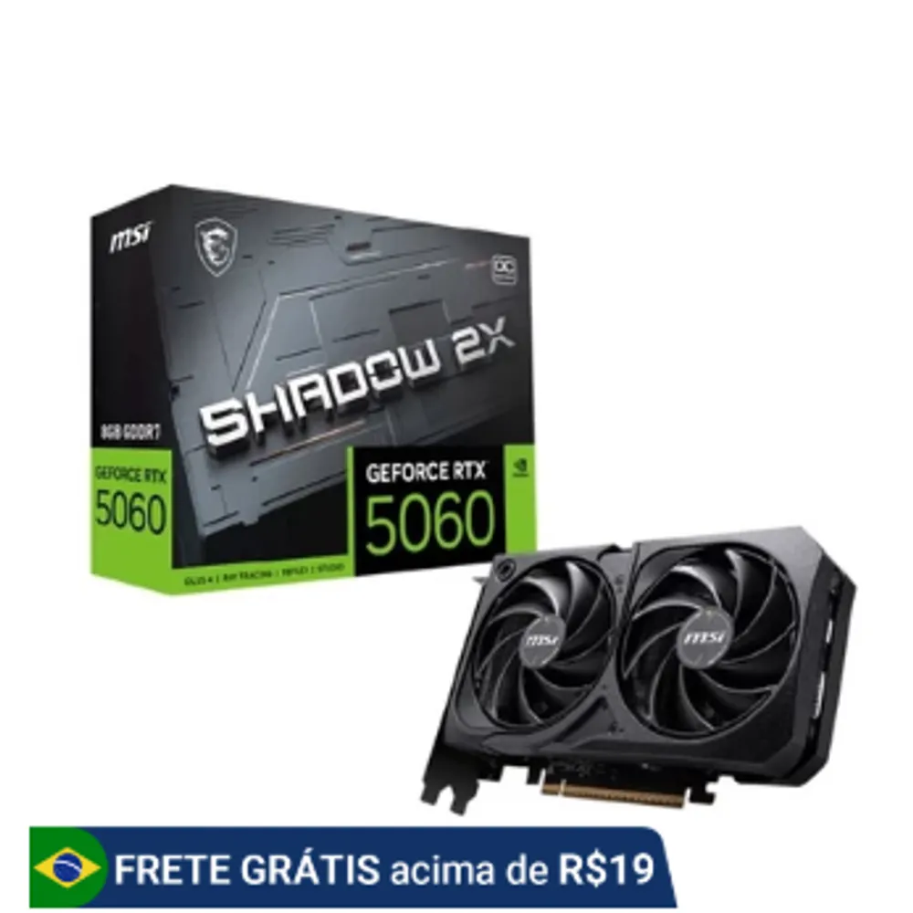 Placa de Vídeo NVIDIA GeForce MSI RTX5060 8GB GDDR7 128BITS SHADOW 2X OC - 912-V537-037