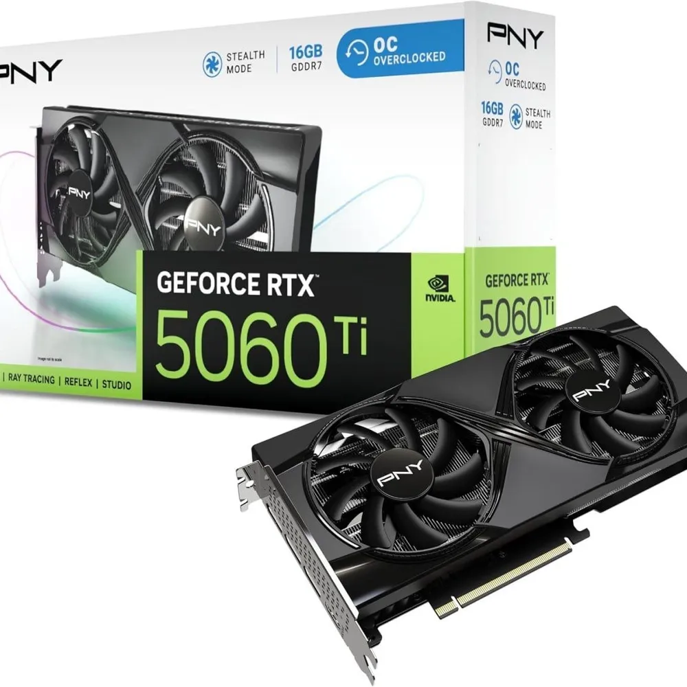 PNY GeForce RTX 5060 Ti, 8GB GDDR7, 128 Bits, Dual Fan, OC, Placa de Vídeo