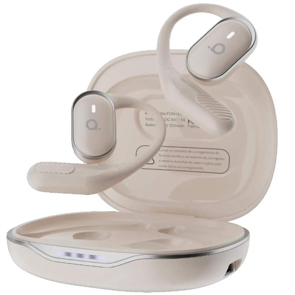 Fone De Ouvido Bluetooth Esportes, Basike T6, IPX5/OWS Fone de Ouvido Estéreo Hi-Fi, Suporta Chamadas de Voz, 60 Horas em Standby Para Corrida e Exercícios ao Ar Livre (Branco)