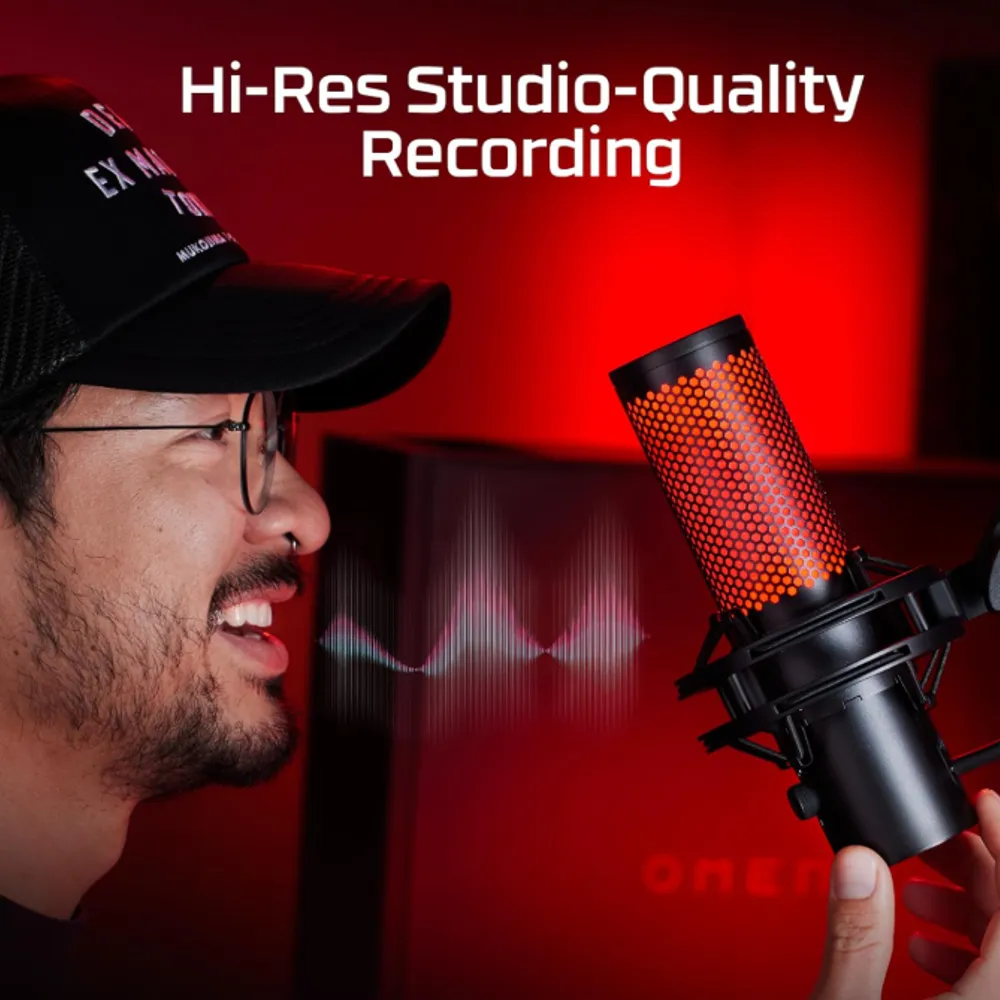 Microfone Condensador USB HyperX QuadCast 2 - Gravação em Alta Resolução para Streaming e Podcasts, com Controles Integrados, Suporte Antichoque Removível, 4 Padrões Polares, Preto (872V1AA)