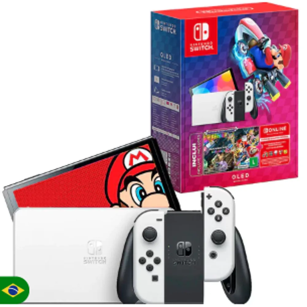 Console Nintendo Switch Oled 64GB + Mario Kart Deluxe 8 Branco