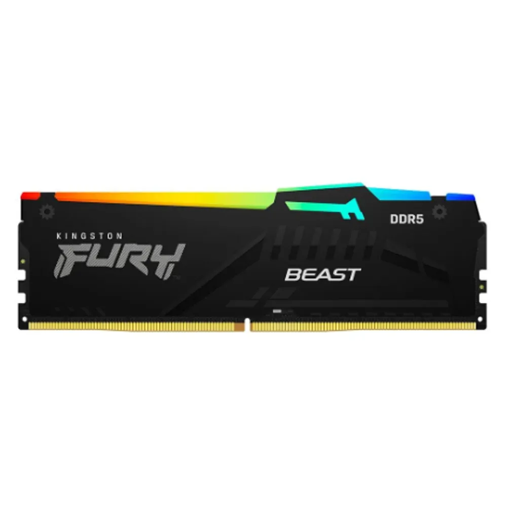 Memória RAM Kingston Fury Beast RGB, 32GB, 5200MHz, DDR5, CL40, para Intel XMP, Preto - KF552C40BBA-32
