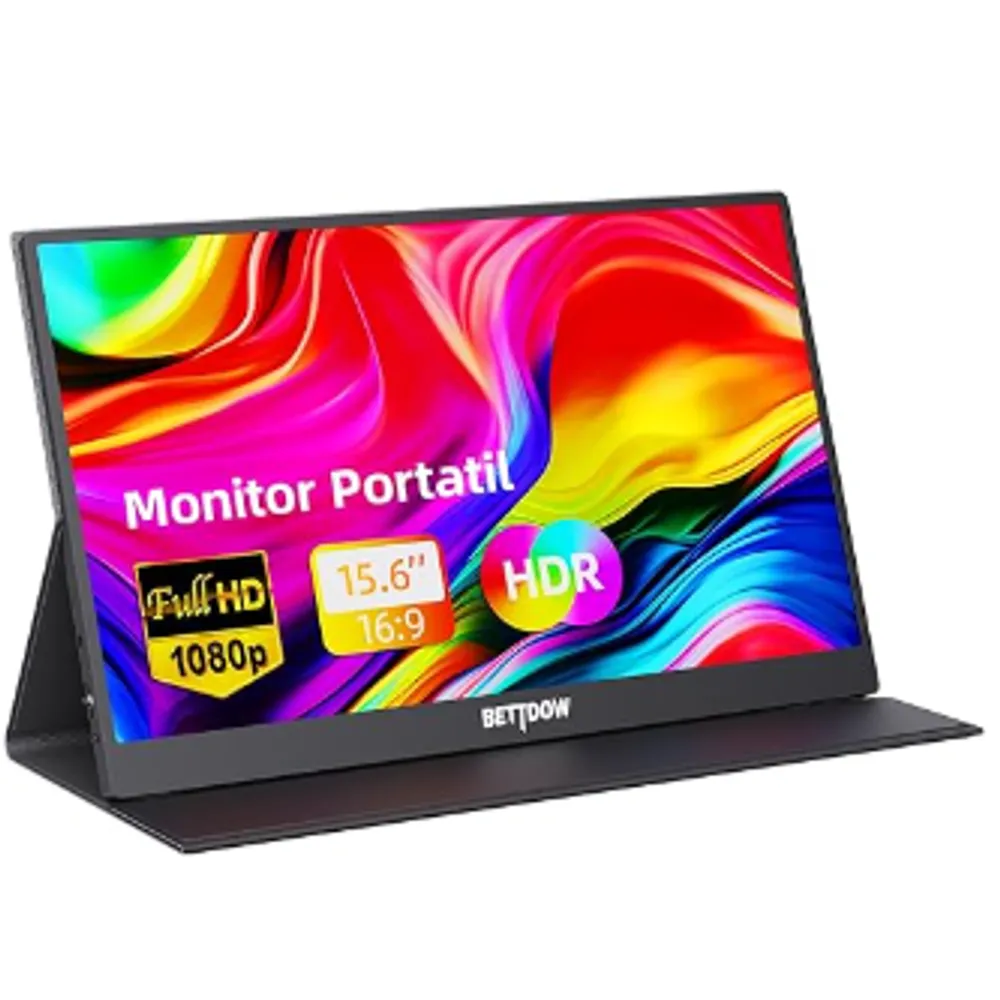 Bettdow Monitor Portatil 15,6'', FHD 1080P Monitor Portátil Conectado Com USB C Dupla/HDMI, IPS Extensor De Tela para Notebook com VESA e Funda Inteligente magnético, Plug and Play