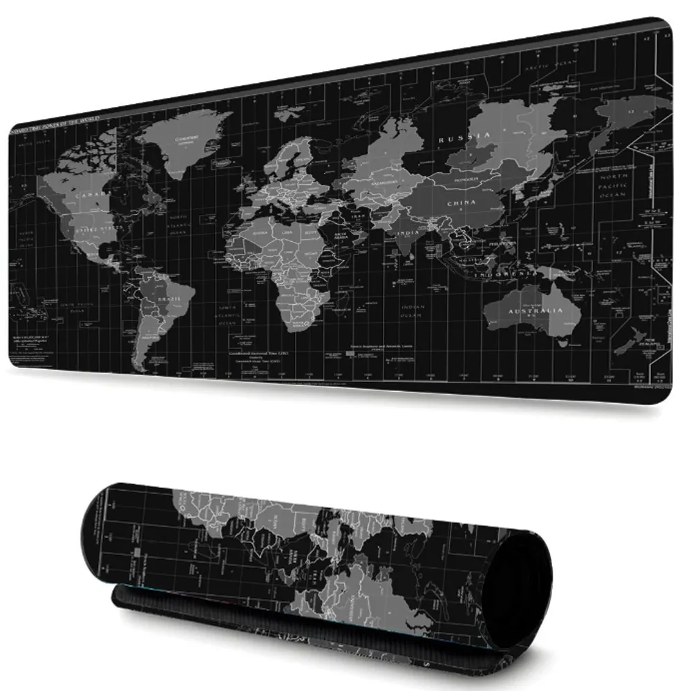 Mouse Pad Gamer Profissional Grande Confortavél Anti Derrapante 90x40 - Mapa Mundi Preto