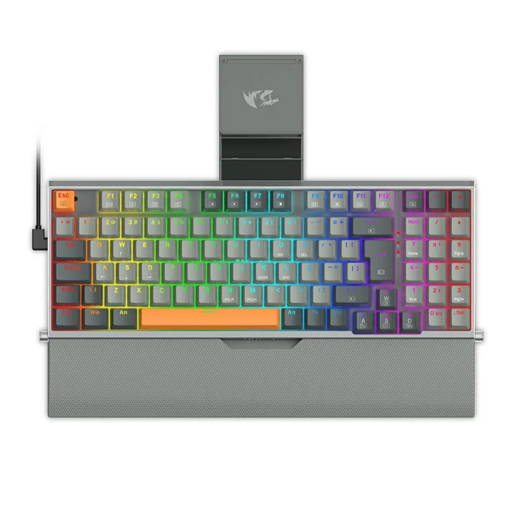 Teclado Mecânico Gamer Redragon Olaf RGB Cinza Compacto Switch Brown K648GG-RGB (PT-BROWN)