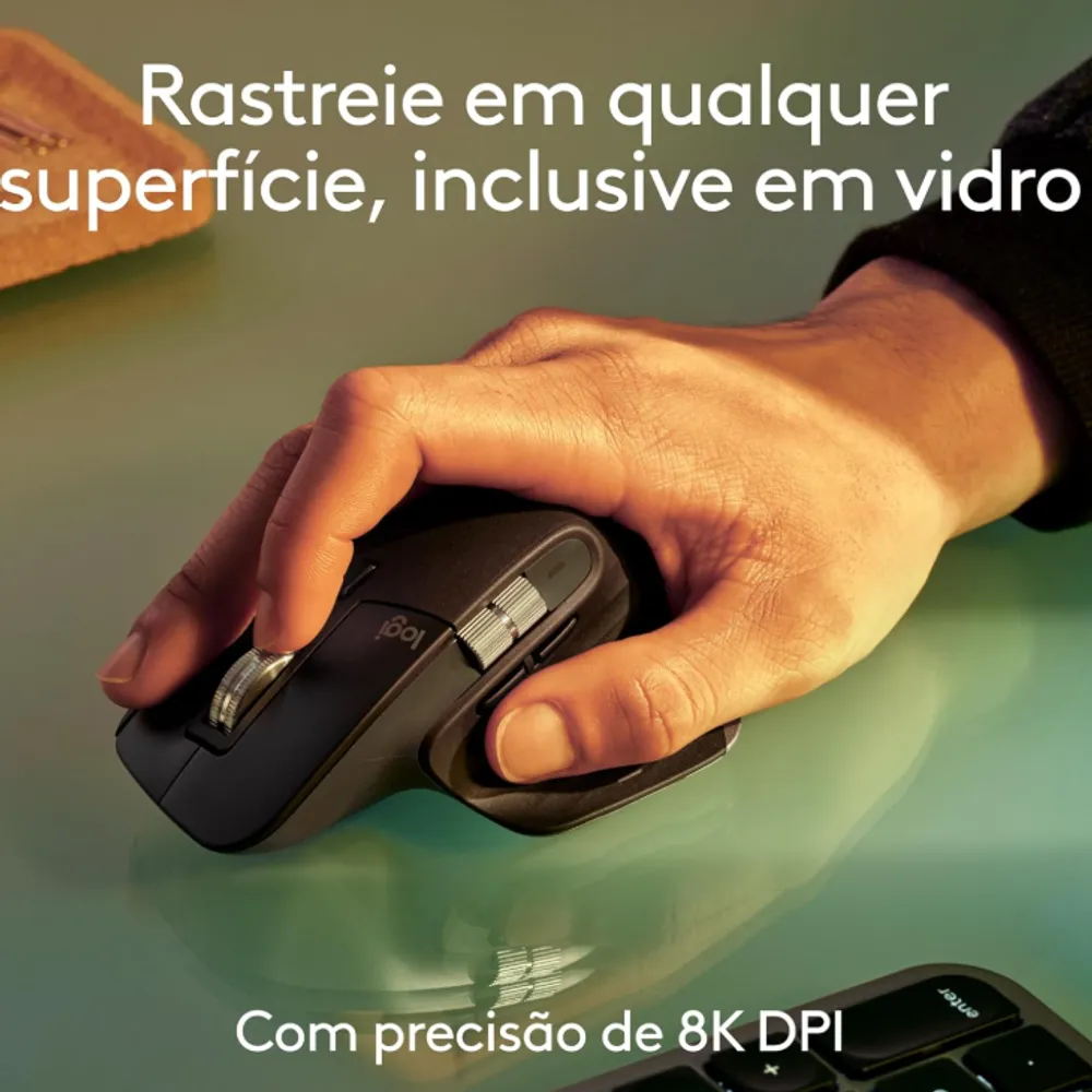 Mouse sem fio Logitech Mx Master 3s Bluetooth Edition - Conexão por Bluetooth, Com rolagem ultra-rápida, Design Ergonômico, Rastreamento em Vidro, 8K DPI, Clique Silencioso - Grafite