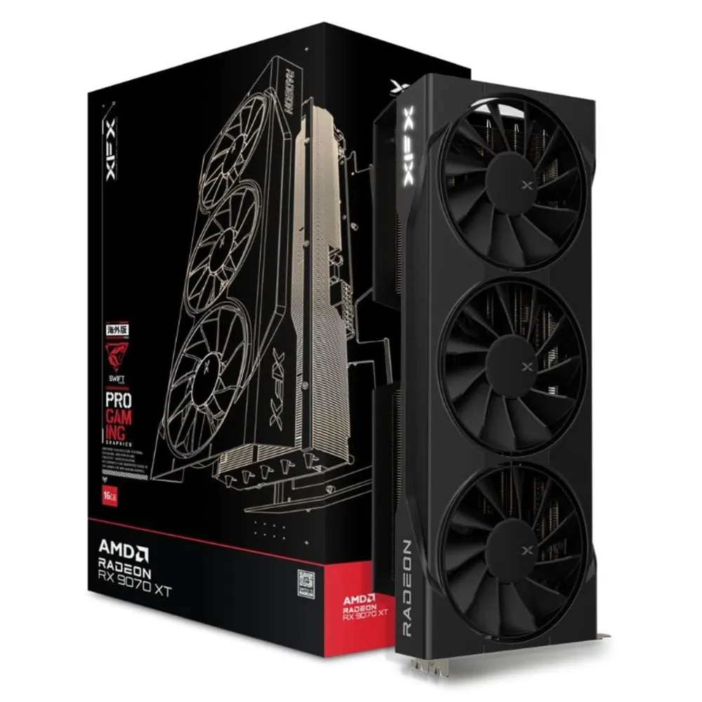 XFX Placa gráfica Swift AMD Radeon RX 9070XT Triple Fan Gaming Edition 16GB GDDR6, preta
