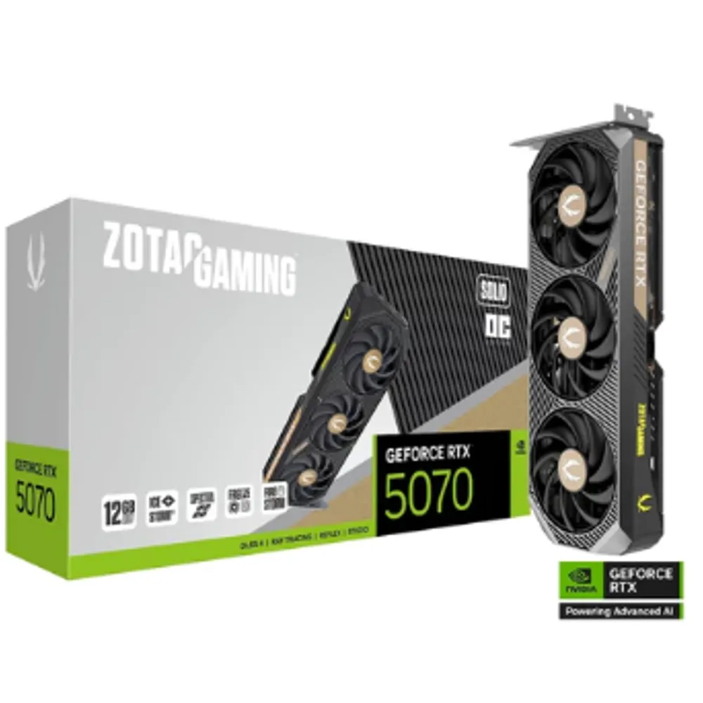 Placa de Video ZOTAC GAMING GeForce RTX 5070 SOLID OC, 12GB, GDDR7, 192-bit, ZT-B50700J-10P